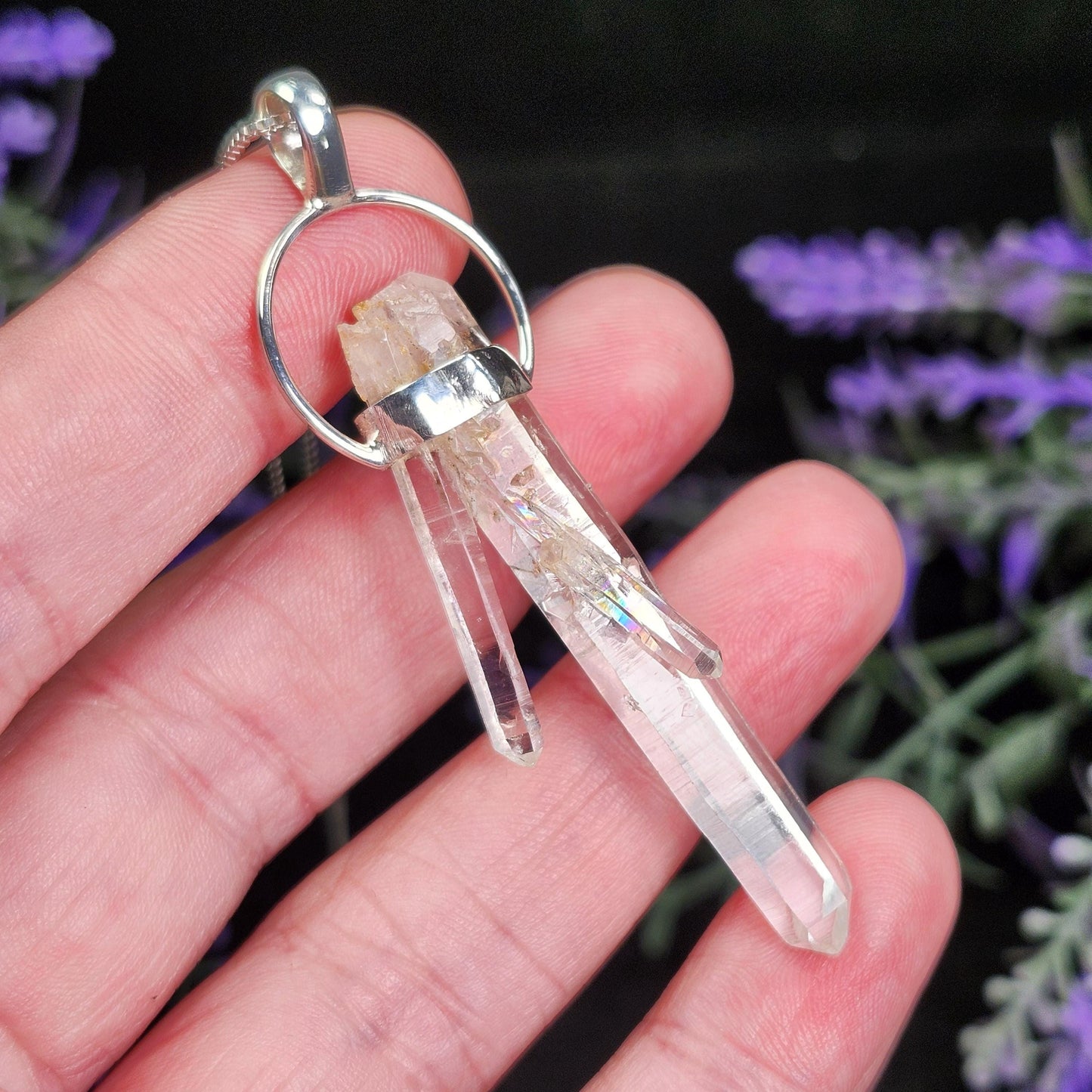 MANIFESTATION Colombian Lemurian Quartz Pendant: Sterling Silver Crystal Necklace