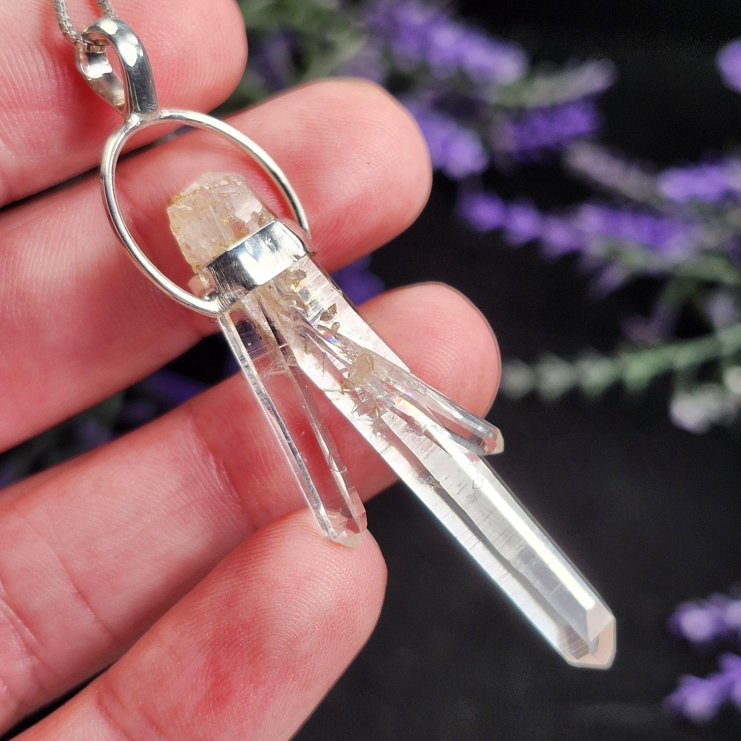 MANIFESTATION Colombian Lemurian Quartz Pendant: Sterling Silver Crystal Necklace