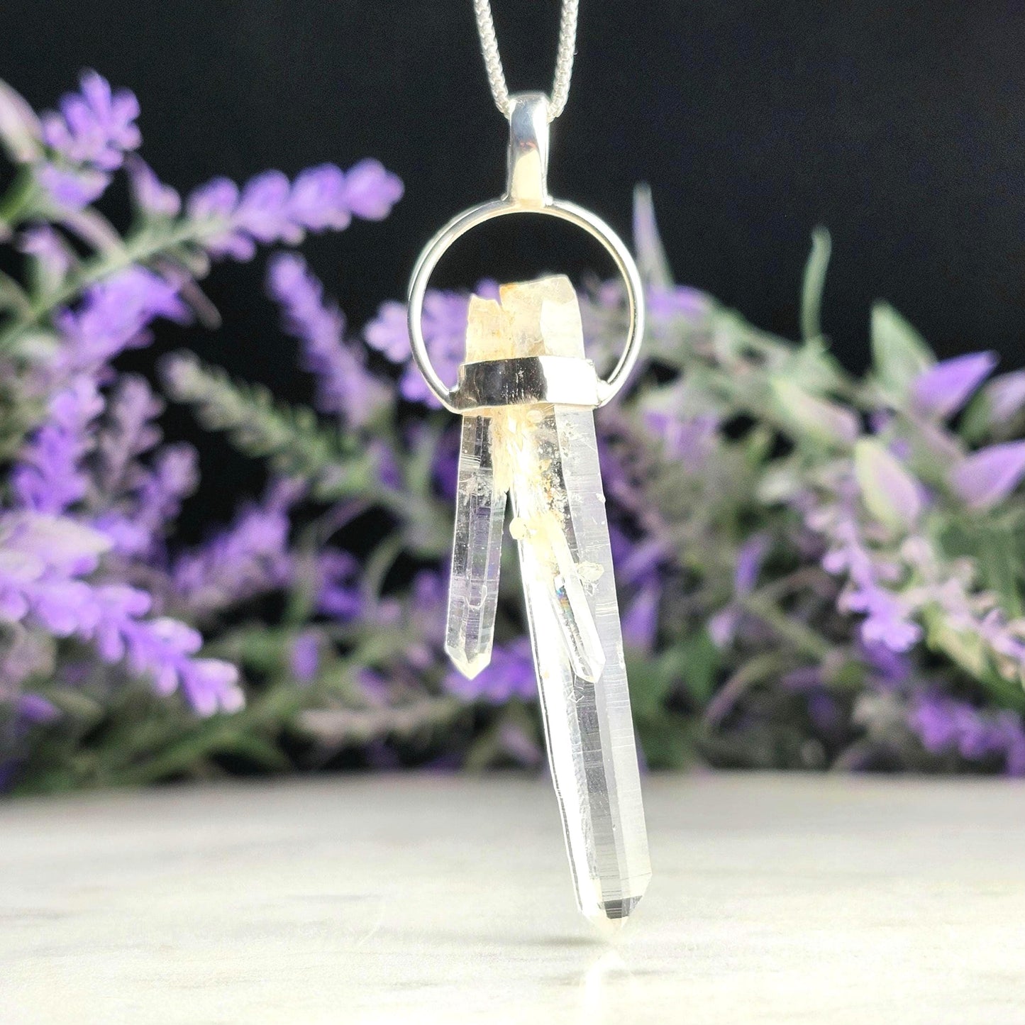 MANIFESTATION Colombian Lemurian Quartz Pendant: Sterling Silver Crystal Necklace