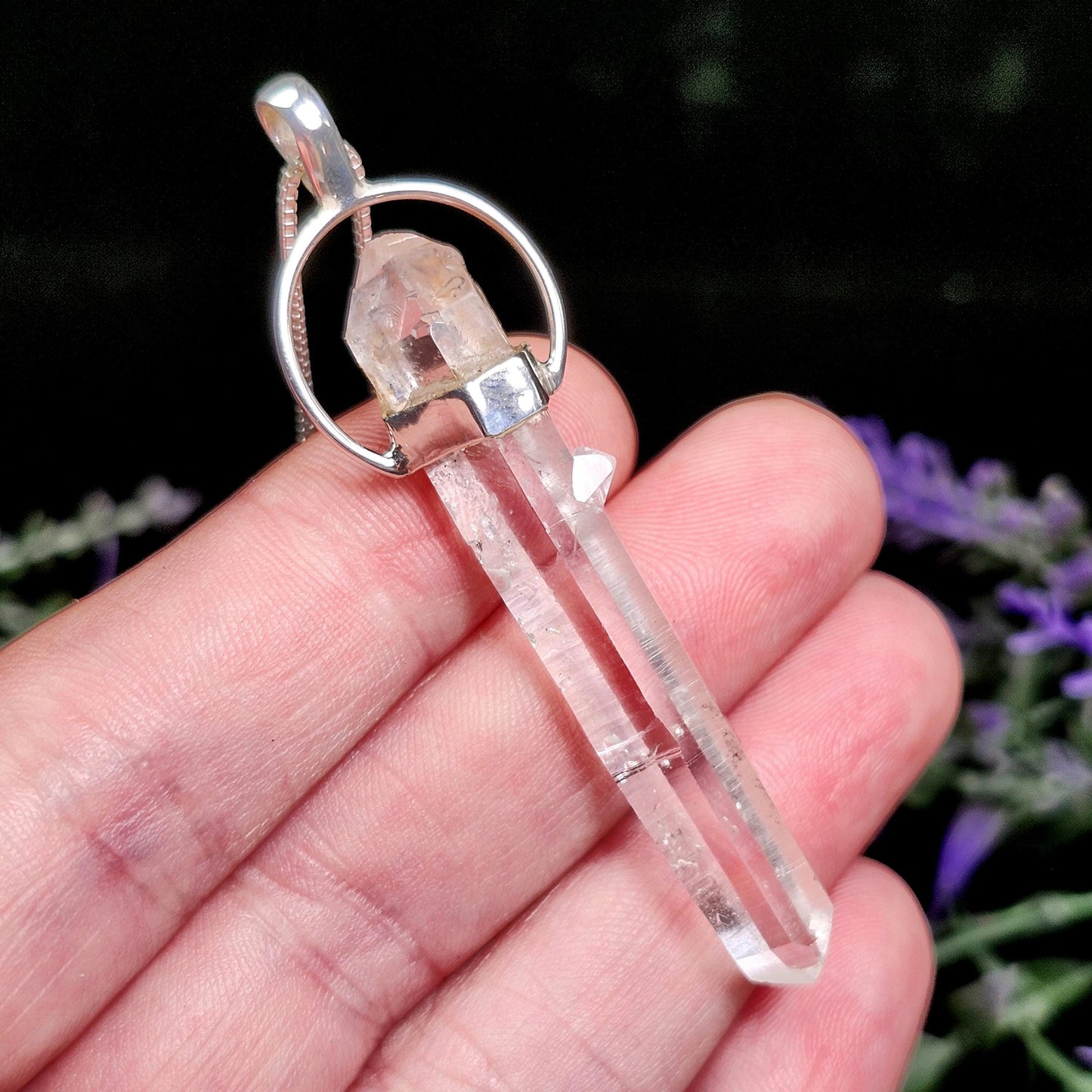 MANIFESTATION Colombian Lemurian Quartz Pendant: Sterling Silver Crystal Necklace