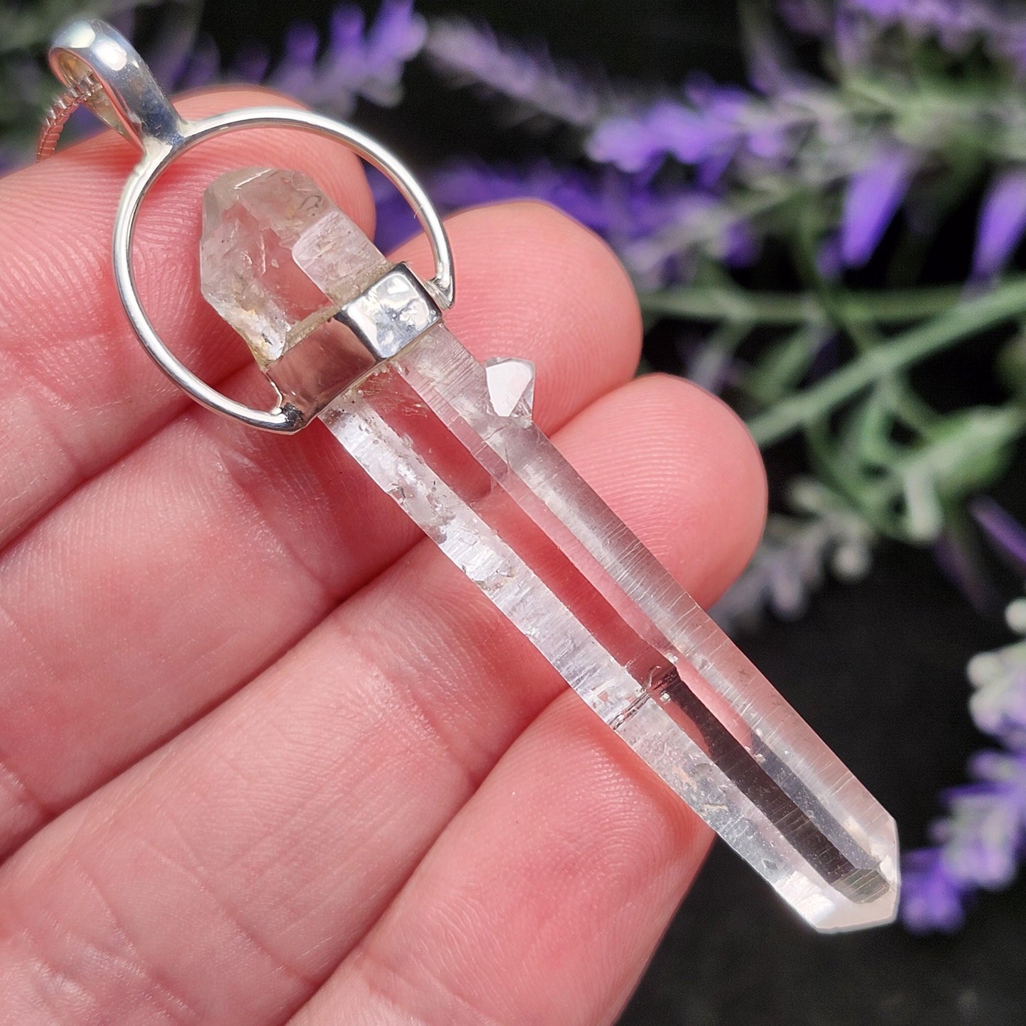 MANIFESTATION Colombian Lemurian Quartz Pendant: Sterling Silver Crystal Necklace