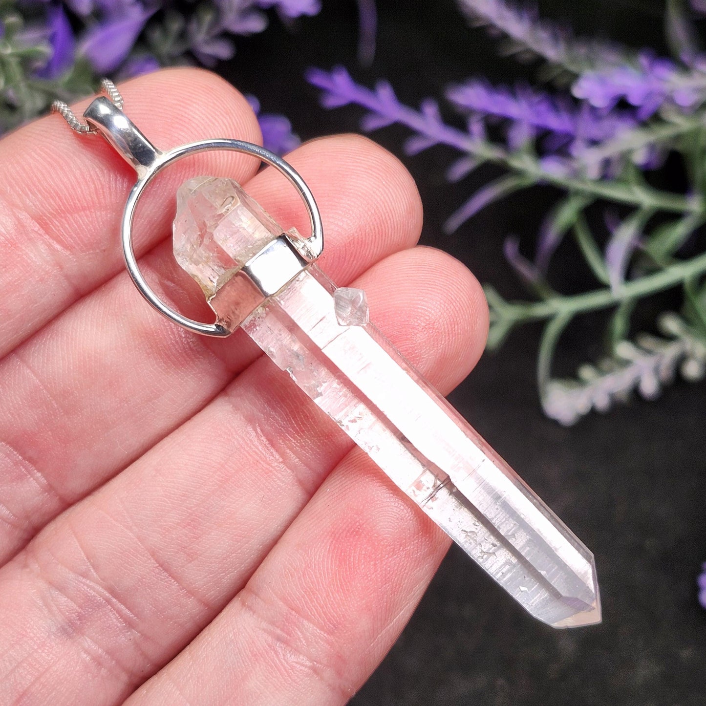MANIFESTATION Colombian Lemurian Quartz Pendant: Sterling Silver Crystal Necklace