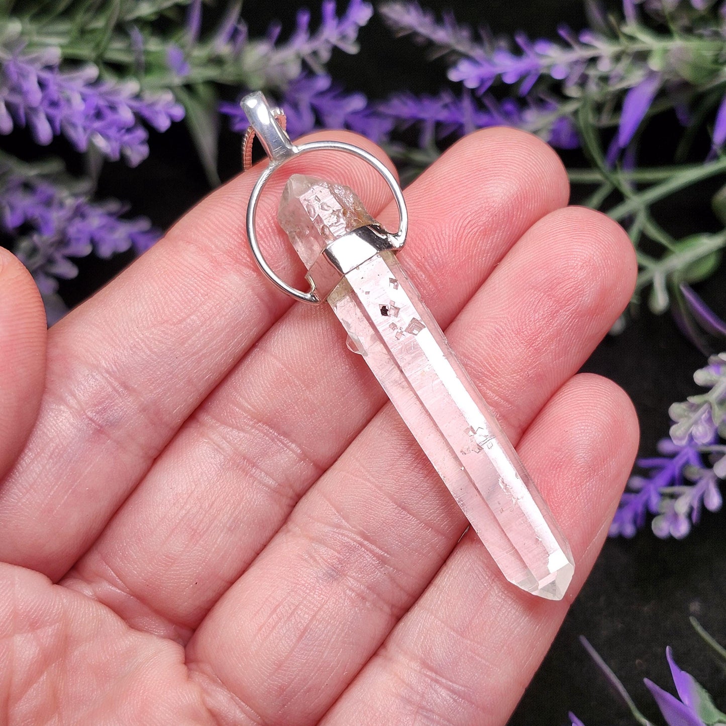MANIFESTATION Colombian Lemurian Quartz Pendant: Sterling Silver Crystal Necklace