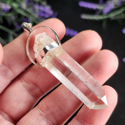 Colombian Lemurian Quartz Pendant: Sterling Silver Crystal Necklace