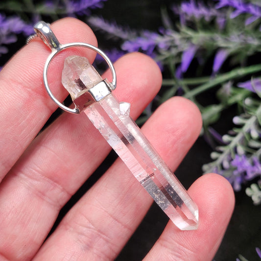 MANIFESTATION Colombian Lemurian Quartz Pendant: Sterling Silver Crystal Necklace