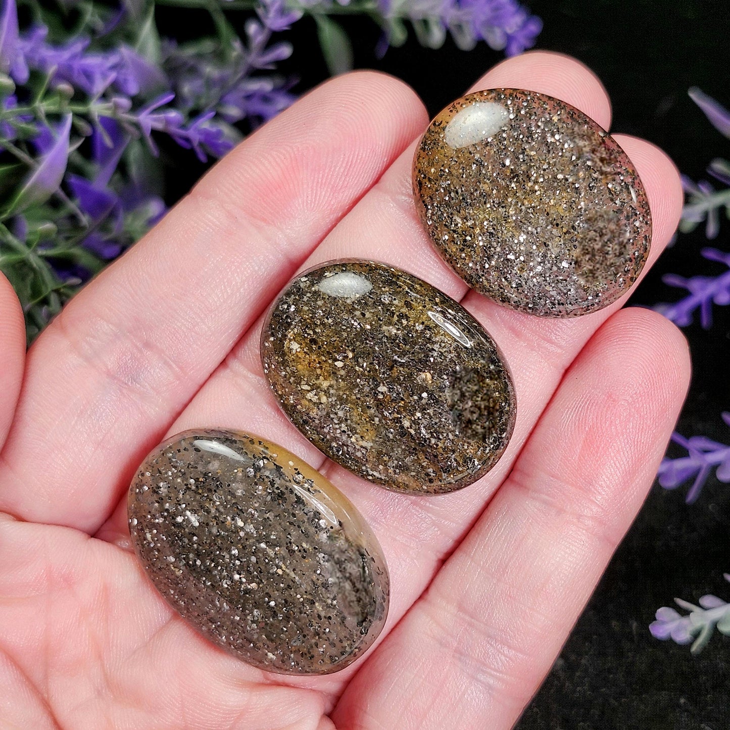 Hematite Black "Sunstone" Quartz Cabochon