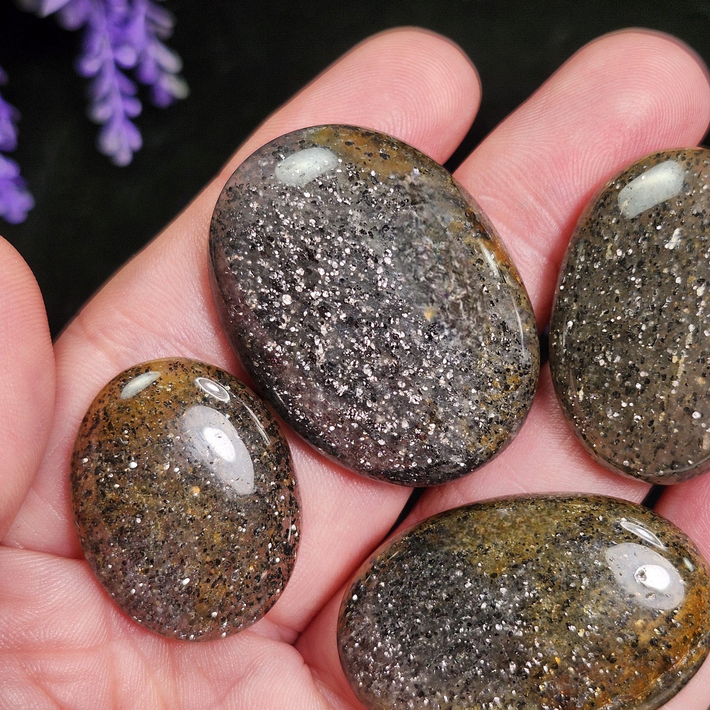 Hematite Black "Sunstone" Quartz Cabochon