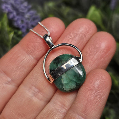 Emerald Pendant: Polished Natural Brazilian Emerald and Sterling Silver Necklace