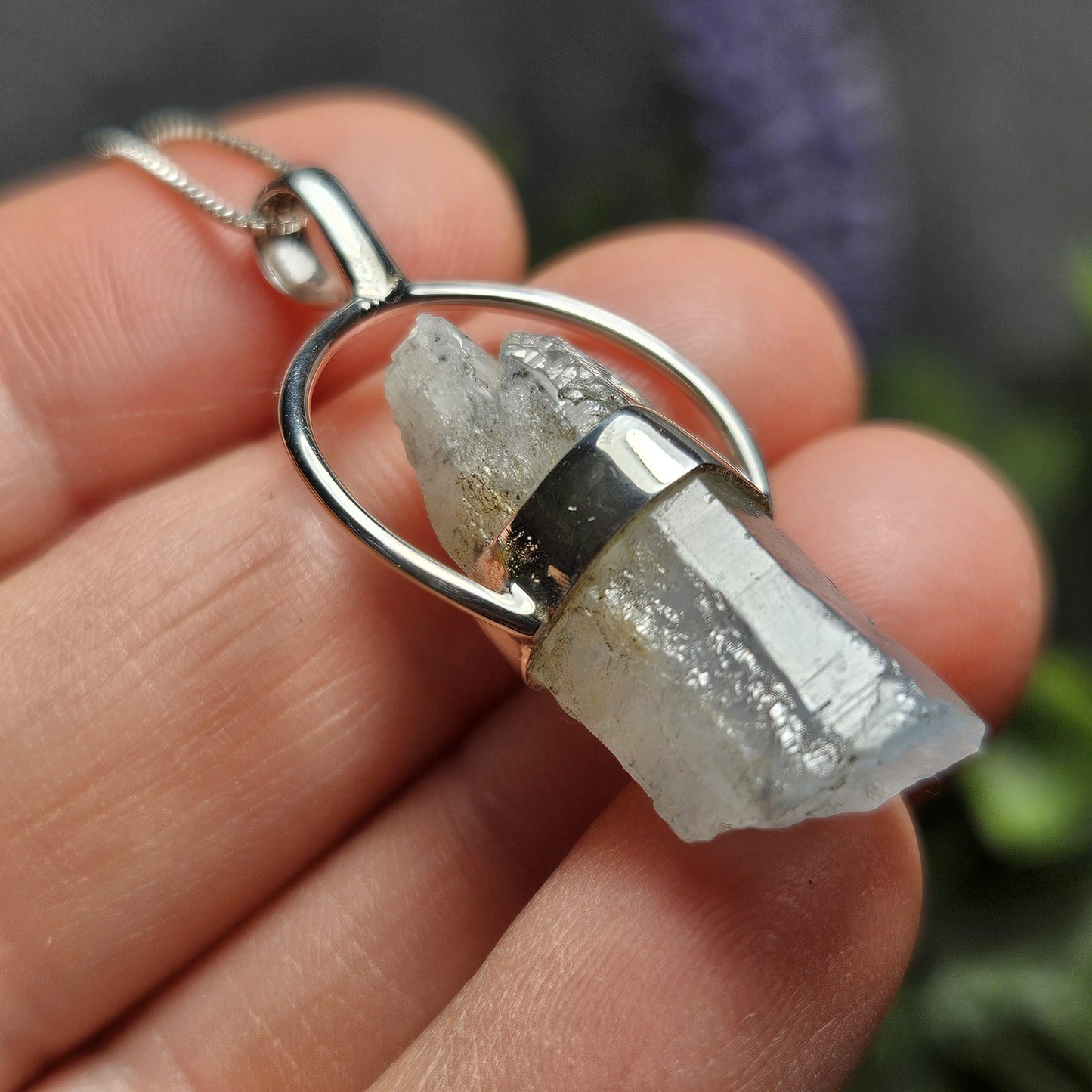 Papagoite Quartz Pendant: RARE South African Papagoite Crystal, Sterling Silver Jewelry