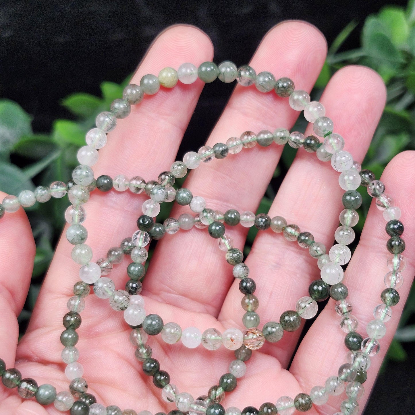 Green Rutilated Quartz Crystal Bracelet: Polished Gemstone Jewelry
