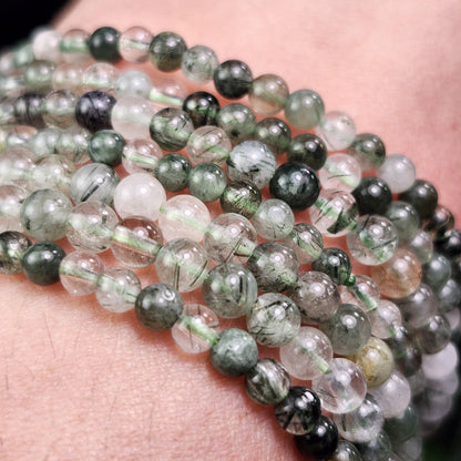 Green Rutilated Quartz Crystal Bracelet: Polished Gemstone Jewelry