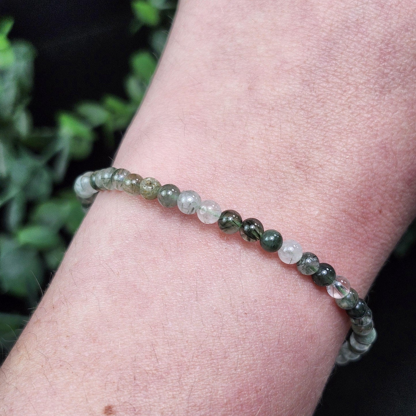 Green Rutilated Quartz Crystal Bracelet: Polished Gemstone Jewelry