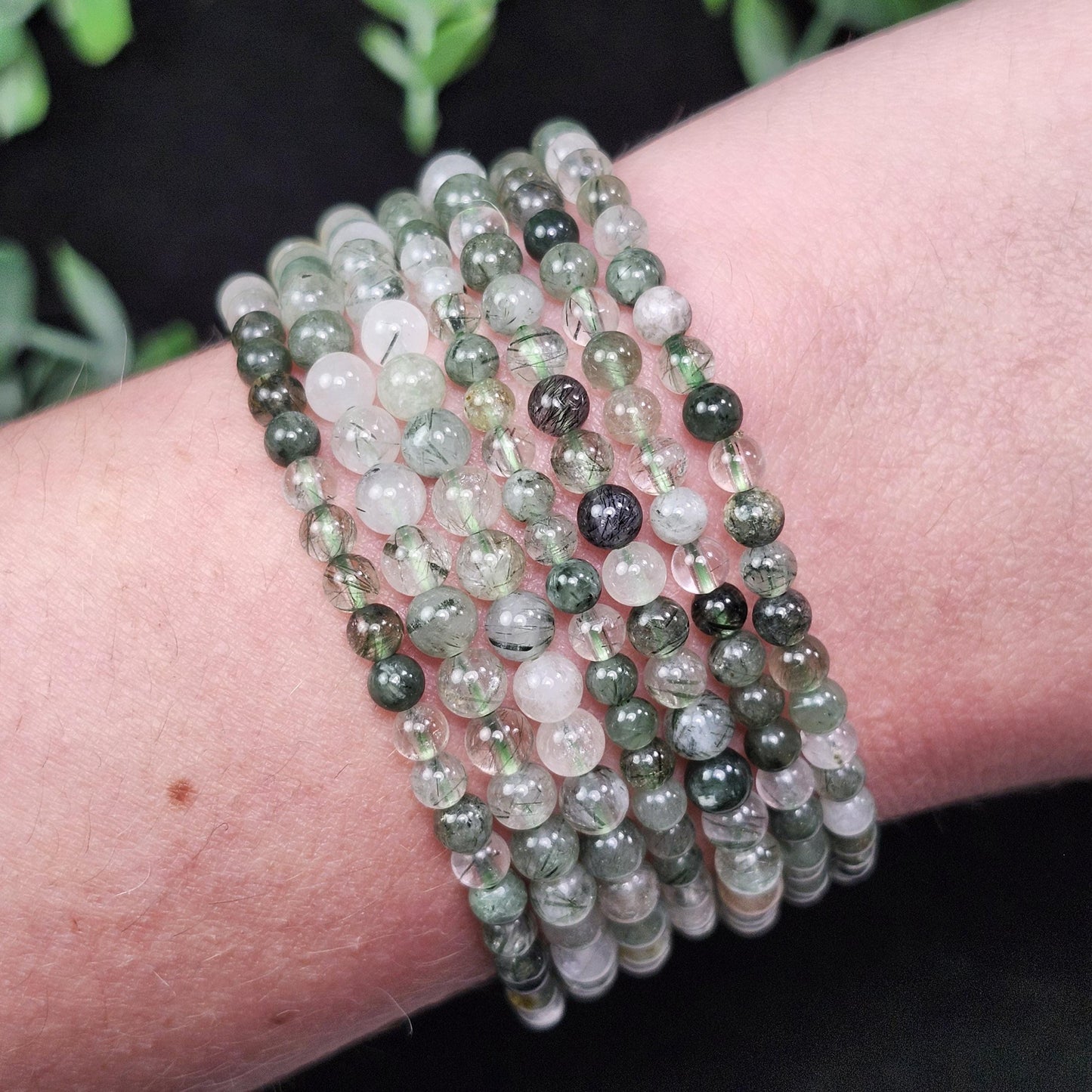 Green Rutilated Quartz Crystal Bracelet: Polished Gemstone Jewelry