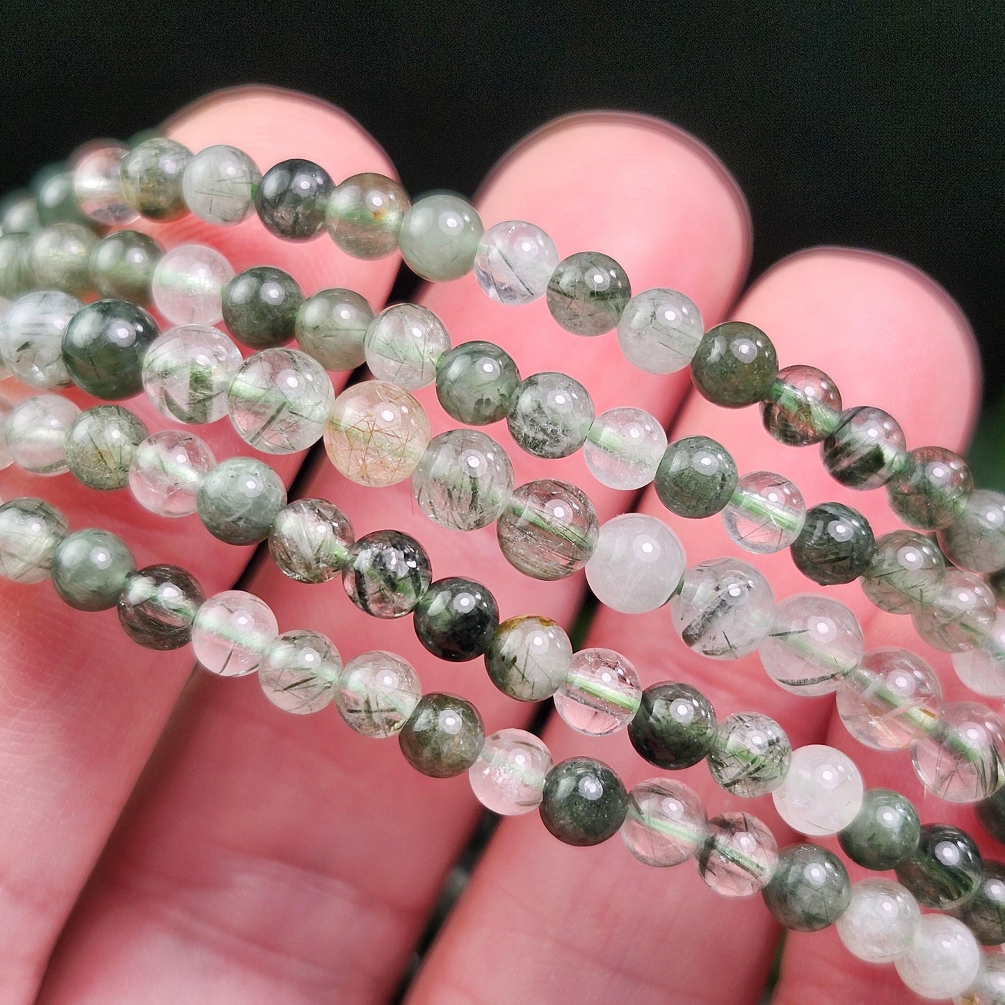 Green Rutilated Quartz Crystal Bracelet: Polished Gemstone Jewelry