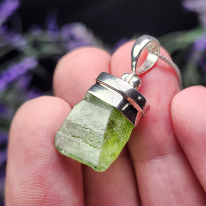 Terminated Peridot Sterling Silver Pendant: Crystal Gemstone Jewelry