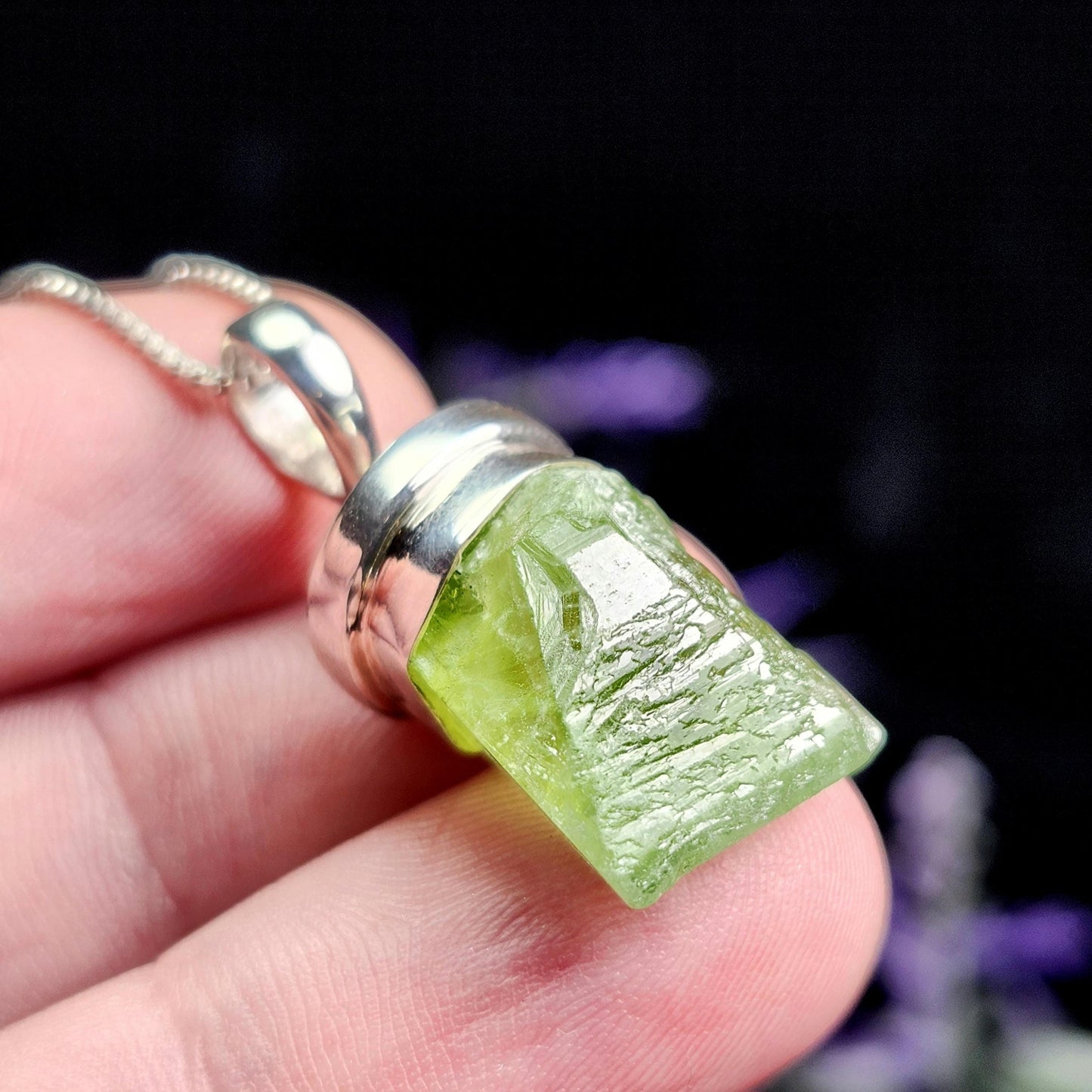 Terminated Peridot Sterling Silver Pendant: Crystal Gemstone Jewelry