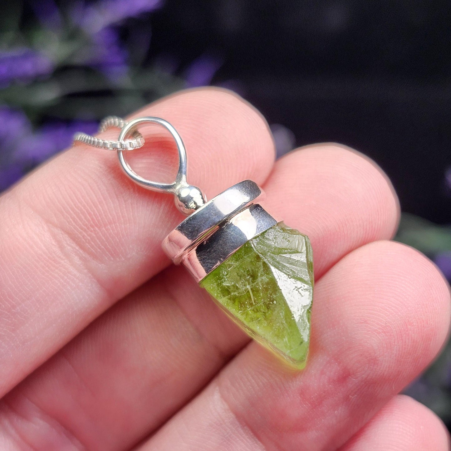 Terminated Peridot Sterling Silver Pendant: Crystal Gemstone Jewelry