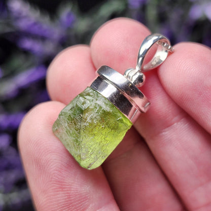 Terminated Peridot Sterling Silver Pendant: Crystal Gemstone Jewelry
