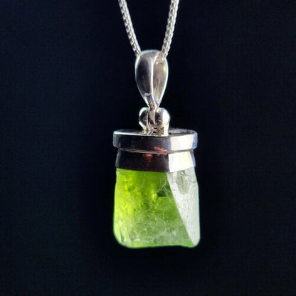 Terminated Peridot Sterling Silver Pendant: Crystal Gemstone Jewelry