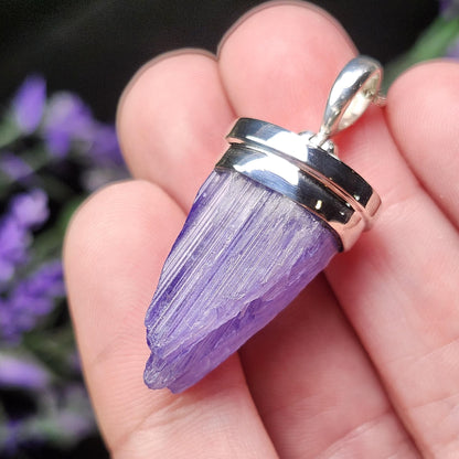 Raw Tanzanite Sterling Silver Pendant: Indigo Crystal Gemstone