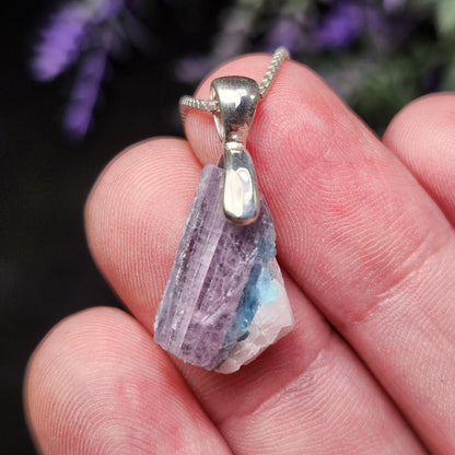 Paraíba Tourmaline Sterling Silver Pendant: Pink & Blue Bi