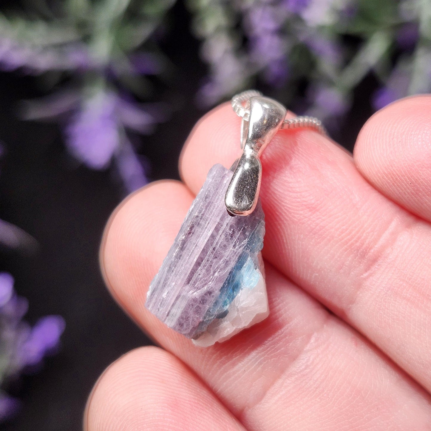 Paraíba Tourmaline Sterling Silver Pendant: Pink & Blue Bi