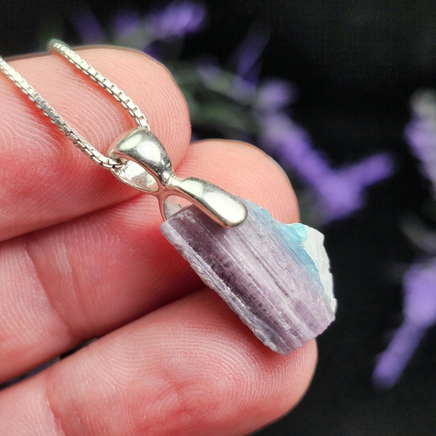 Paraíba Tourmaline Sterling Silver Pendant: Pink & Blue Bi