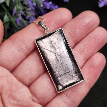Hypersthene Sterling Silver Pendant: Chatoyant Crystal Jewelry