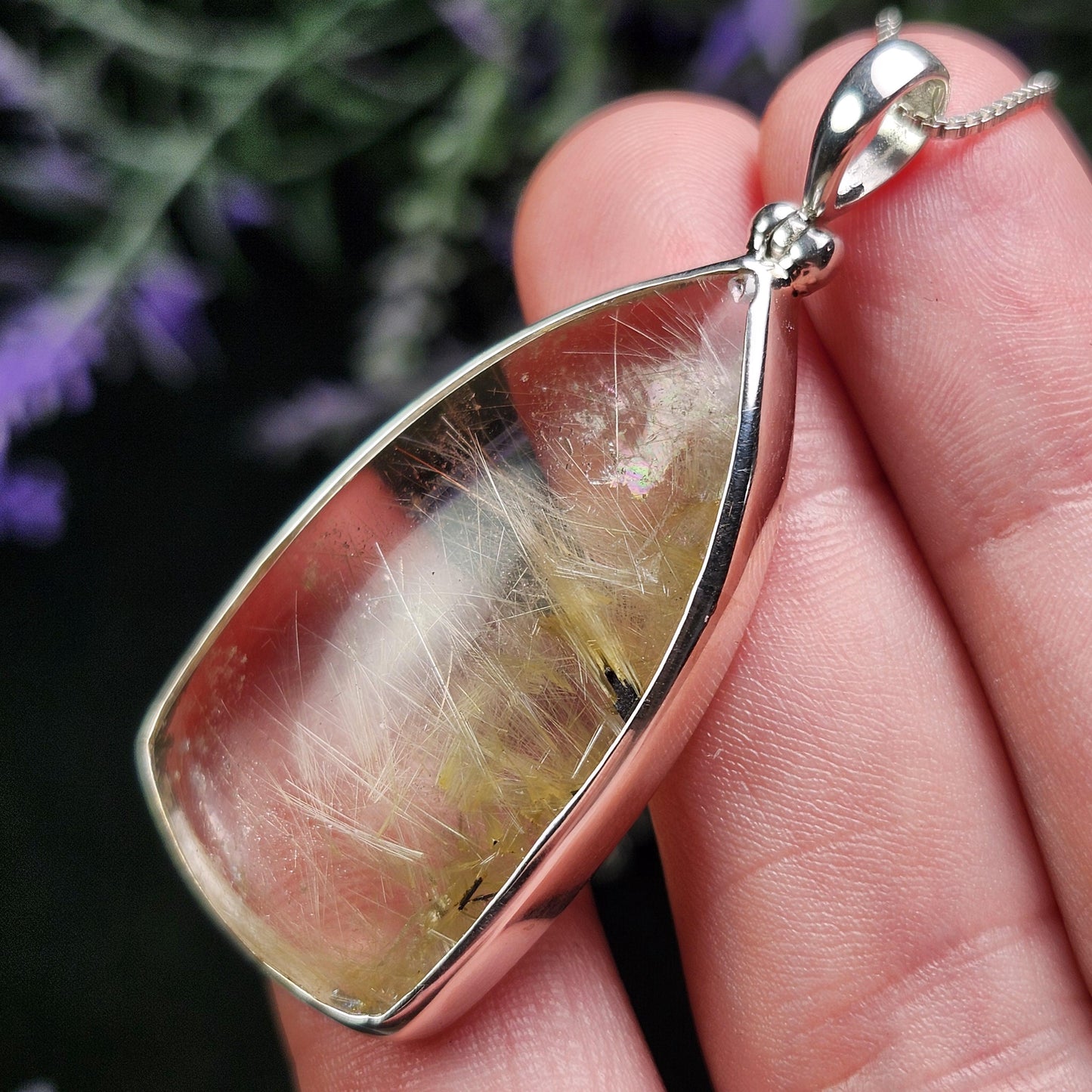 Hematite & Angel Hair Rutile Quartz Pendant