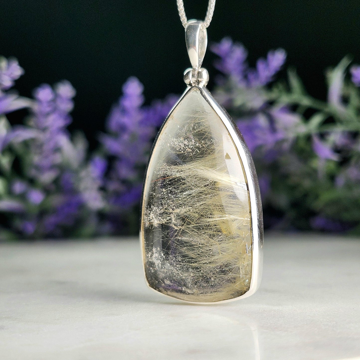 Hematite & Angel Hair Rutile Quartz Pendant