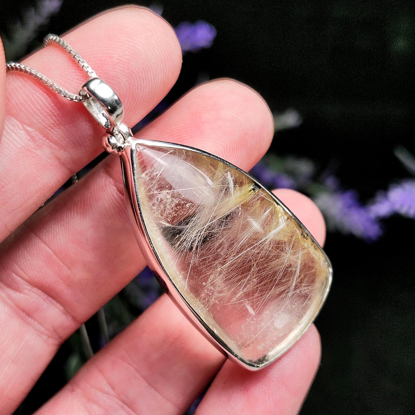 Hematite & Angel Hair Rutile Quartz Pendant