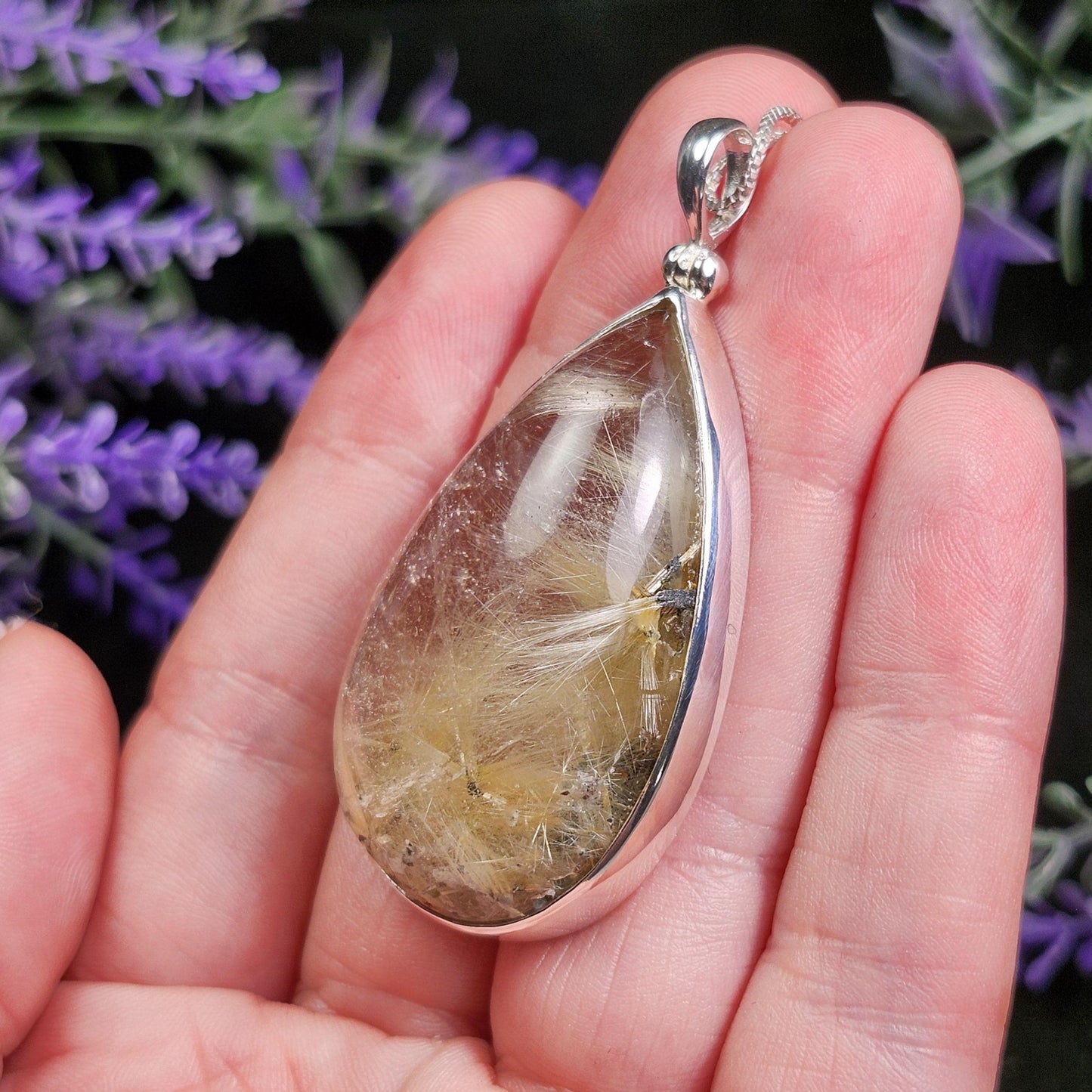 Hematite & Angel Hair Rutile Quartz Pendant