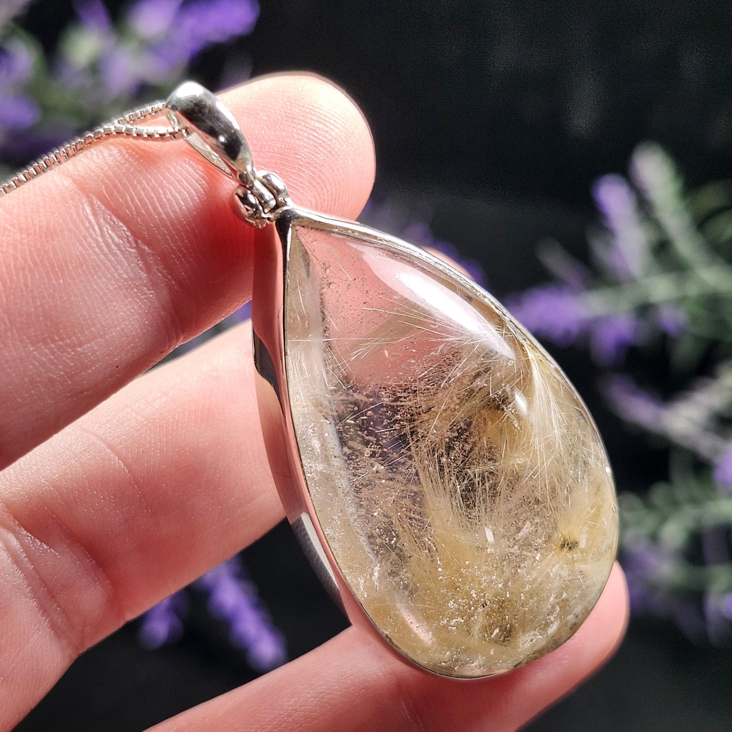 Hematite & Angel Hair Rutile Quartz Pendant