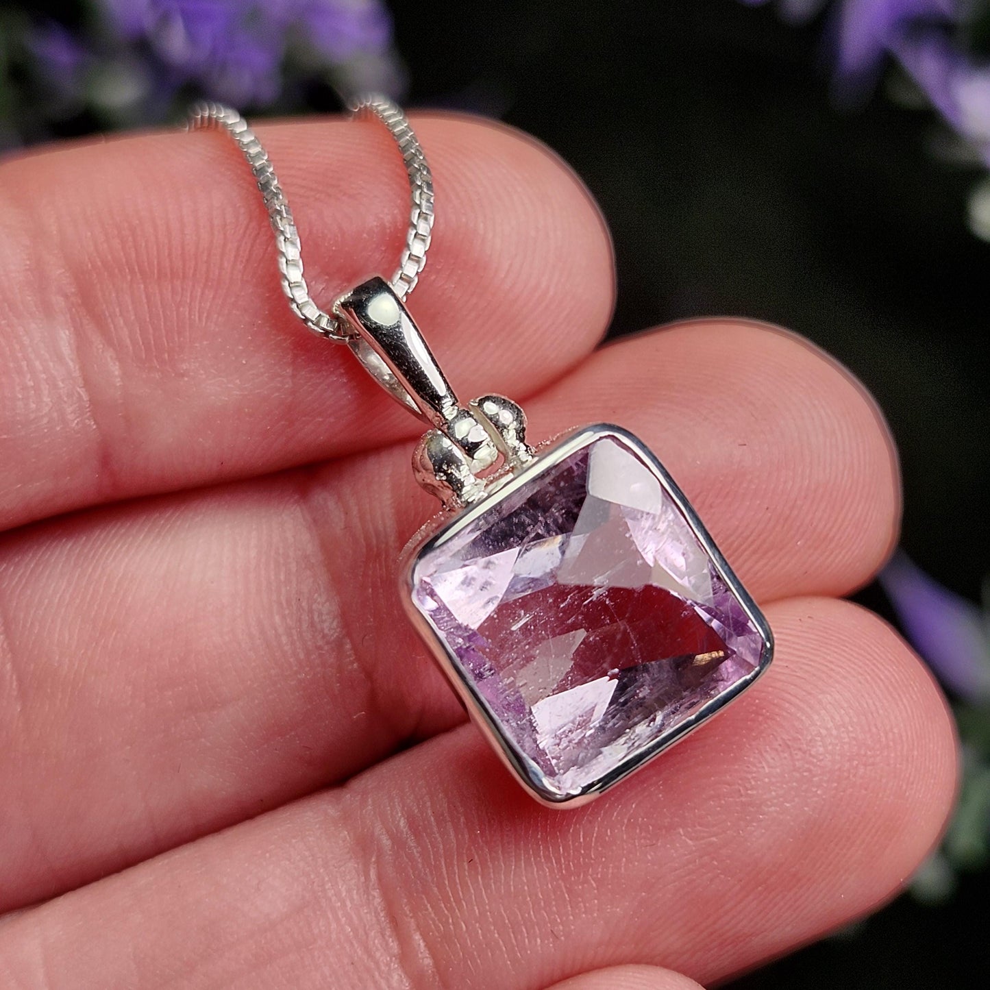 Faceted Kunzite Sterling Silver Pendant: Pale Pink Gemstone