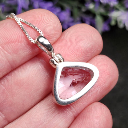Faceted Kunzite Sterling Silver Pendant: Pale Pink Gemstone