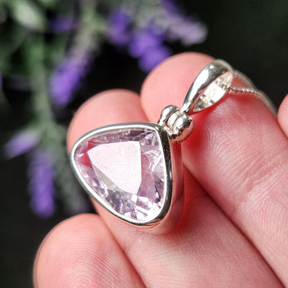 Faceted Kunzite Sterling Silver Pendant: Pale Pink Gemstone