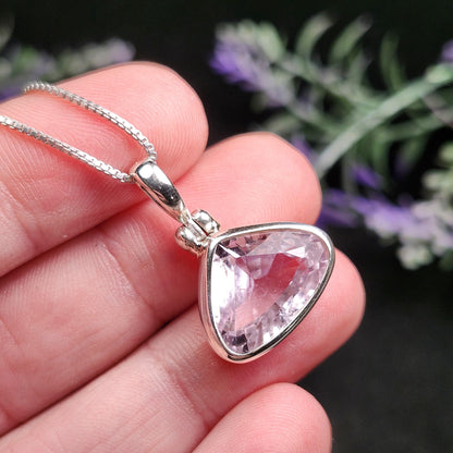 Faceted Kunzite Sterling Silver Pendant: Pale Pink Gemstone