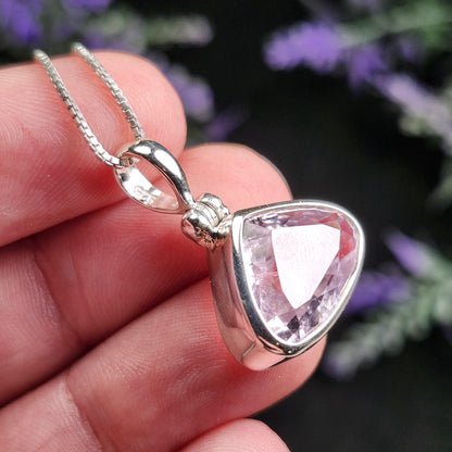 Faceted Kunzite Sterling Silver Pendant: Pale Pink Gemstone