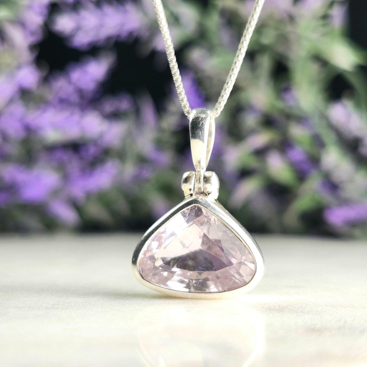 Faceted Kunzite Sterling Silver Pendant: Pale Pink Gemstone