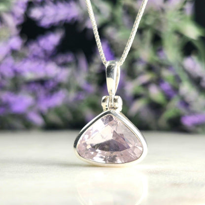 Faceted Kunzite Sterling Silver Pendant: Pale Pink Gemstone
