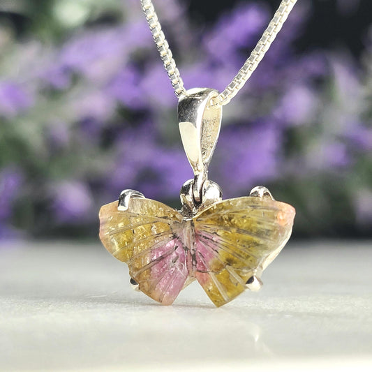 Watermelon Tourmaline Butterfly Pendant: Sterling Silver Gemstone Jewelry