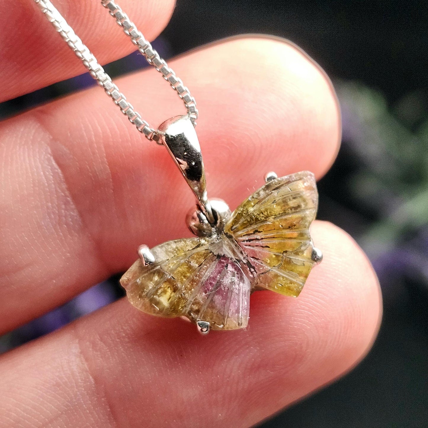 Watermelon Tourmaline Butterfly Pendant: Sterling Silver Gemstone Jewelry