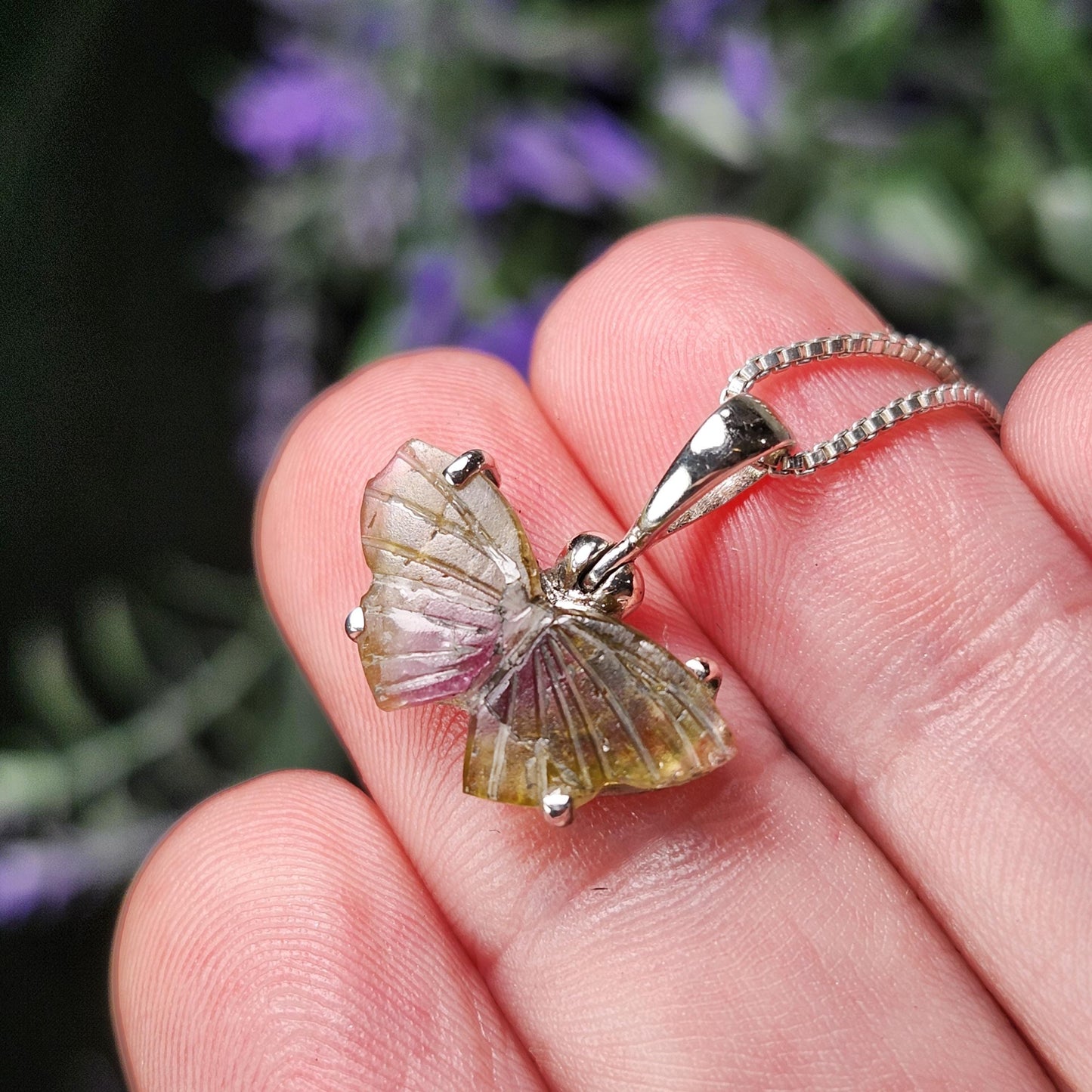 Watermelon Tourmaline Butterfly Pendant: Sterling Silver Gemstone Jewelry