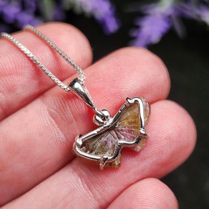 Watermelon Tourmaline Butterfly Pendant: Sterling Silver Gemstone Jewelry