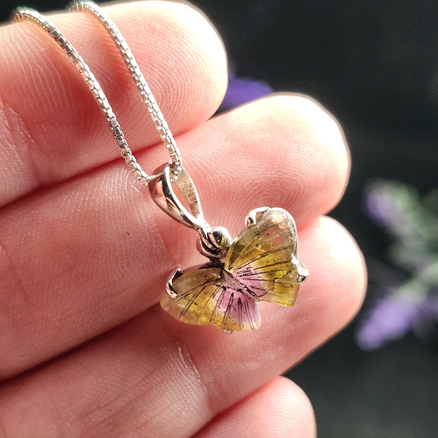 Watermelon Tourmaline Butterfly Pendant: Sterling Silver Gemstone Jewelry