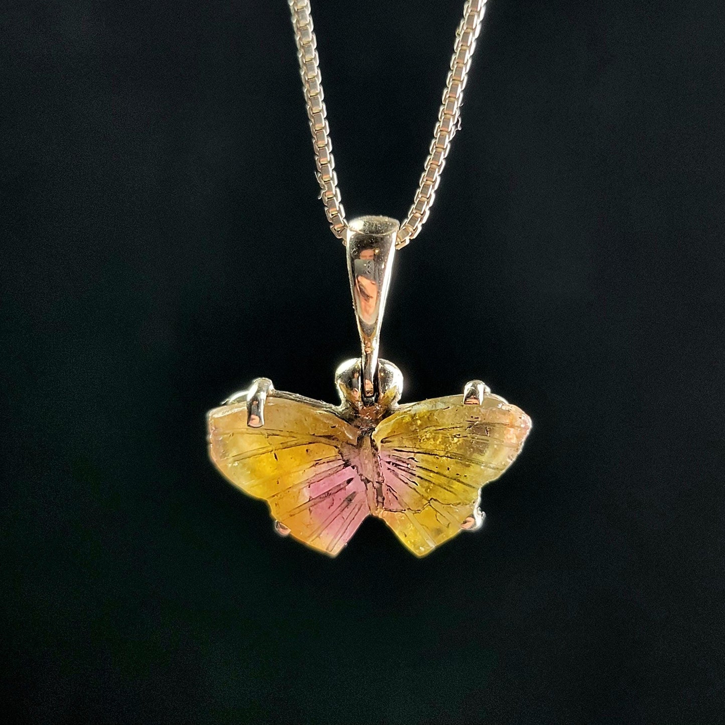 Watermelon Tourmaline Butterfly Pendant: Sterling Silver Gemstone Jewelry