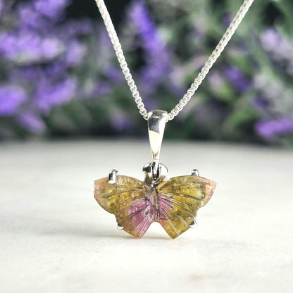 Watermelon Tourmaline Butterfly Pendant: Sterling Silver Gemstone Jewelry