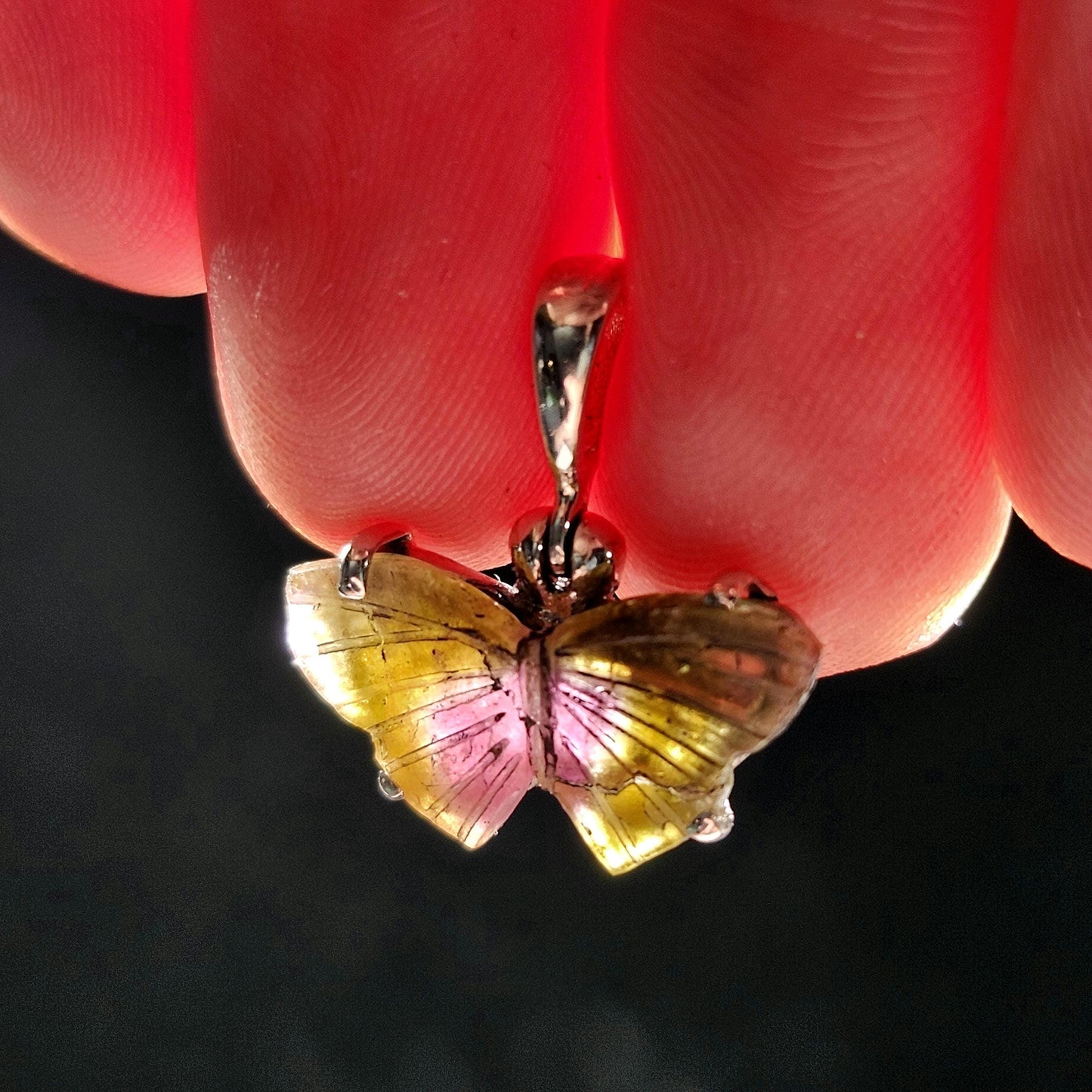Watermelon Tourmaline Butterfly Pendant: Sterling Silver Gemstone Jewelry