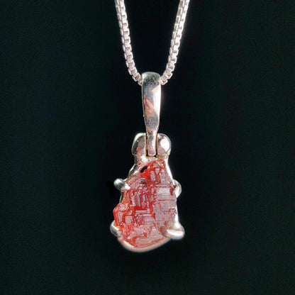 Etched Garnet Sterling Silver Pendant: Brazilian, Red Garnet Necklace