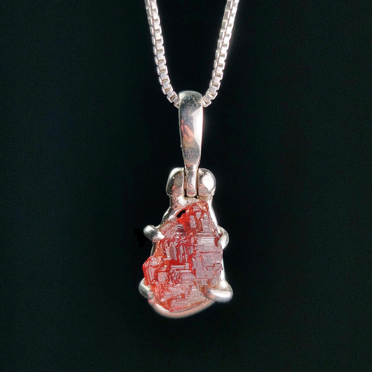 Etched Garnet Sterling Silver Pendant: Brazilian, Red Garnet Necklace